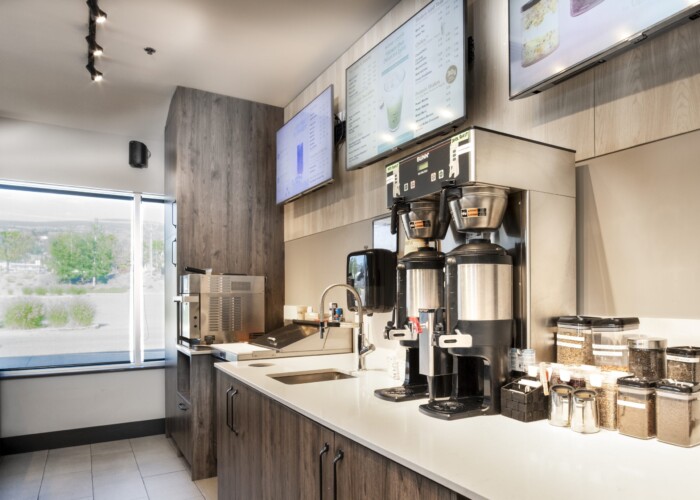 Blenz Coffee wood behind signs