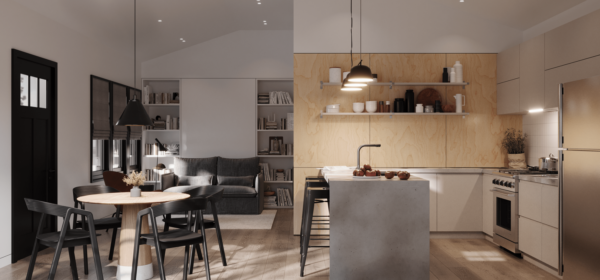 Square Foot Construction Carriage House Alpha_1&2_Kitchen side view