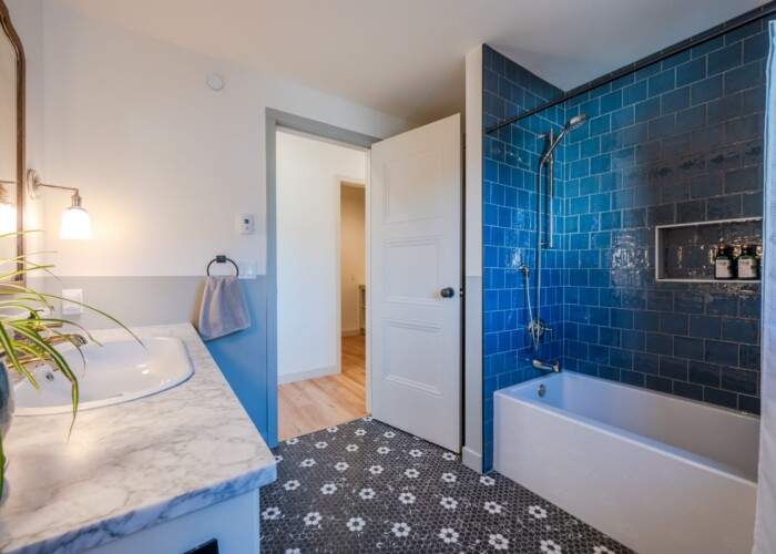 Summerland bath blue shower tile